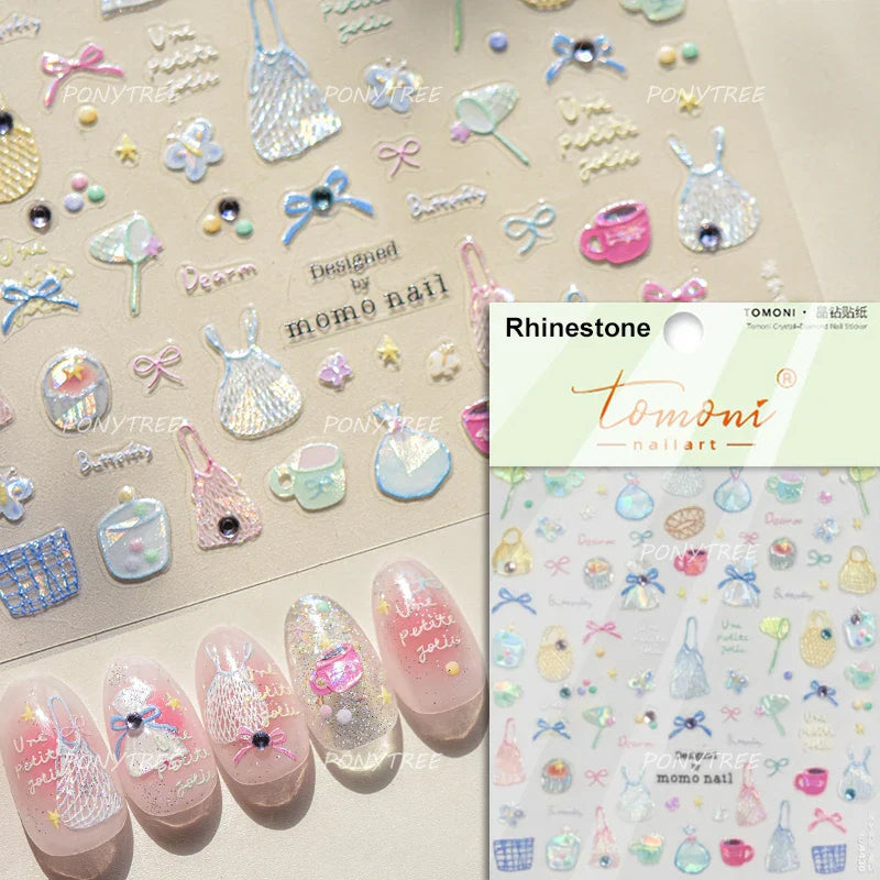 Bear Bowknot Bag Dessert Apple Core Earphone Cup Tulip Cherry Milk Cake Cookies Flower Adhesive Nail Art Stickers Manicure Decal (ONLINE ORDER ONLY)