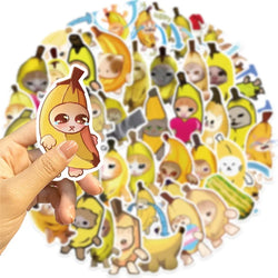 50PCS Cartoon Banana Cat PVC Sticker Aesthetic DIY Children's Decoration Scrapbooking Stationery Hand Accounting Supplies (ONLINE ORDER ONLY)