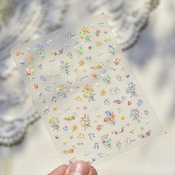 Colourful Field Bouquet Flower Spring Field Violet Daisy Bowknot Butterfly 5D Relief Adhesive Nail Art Stickers Manicure Decals (ONLINE ORDER ONLY)
