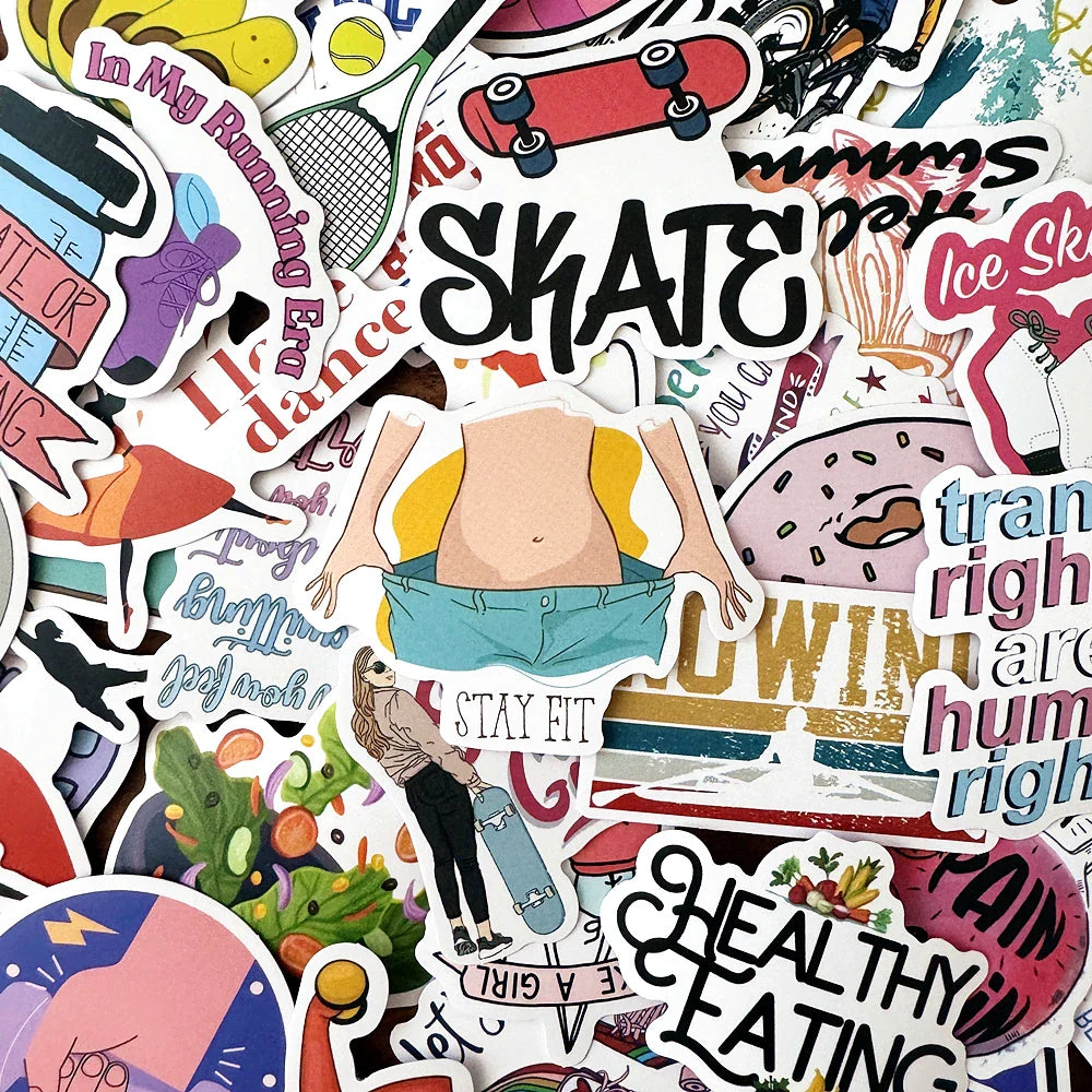 Stay Fit Weight Loss Fitness Stickers for Phone, Guitar, Laptop, Suitcase, Water Bottle (10/50Pcs) (Online Order Only)