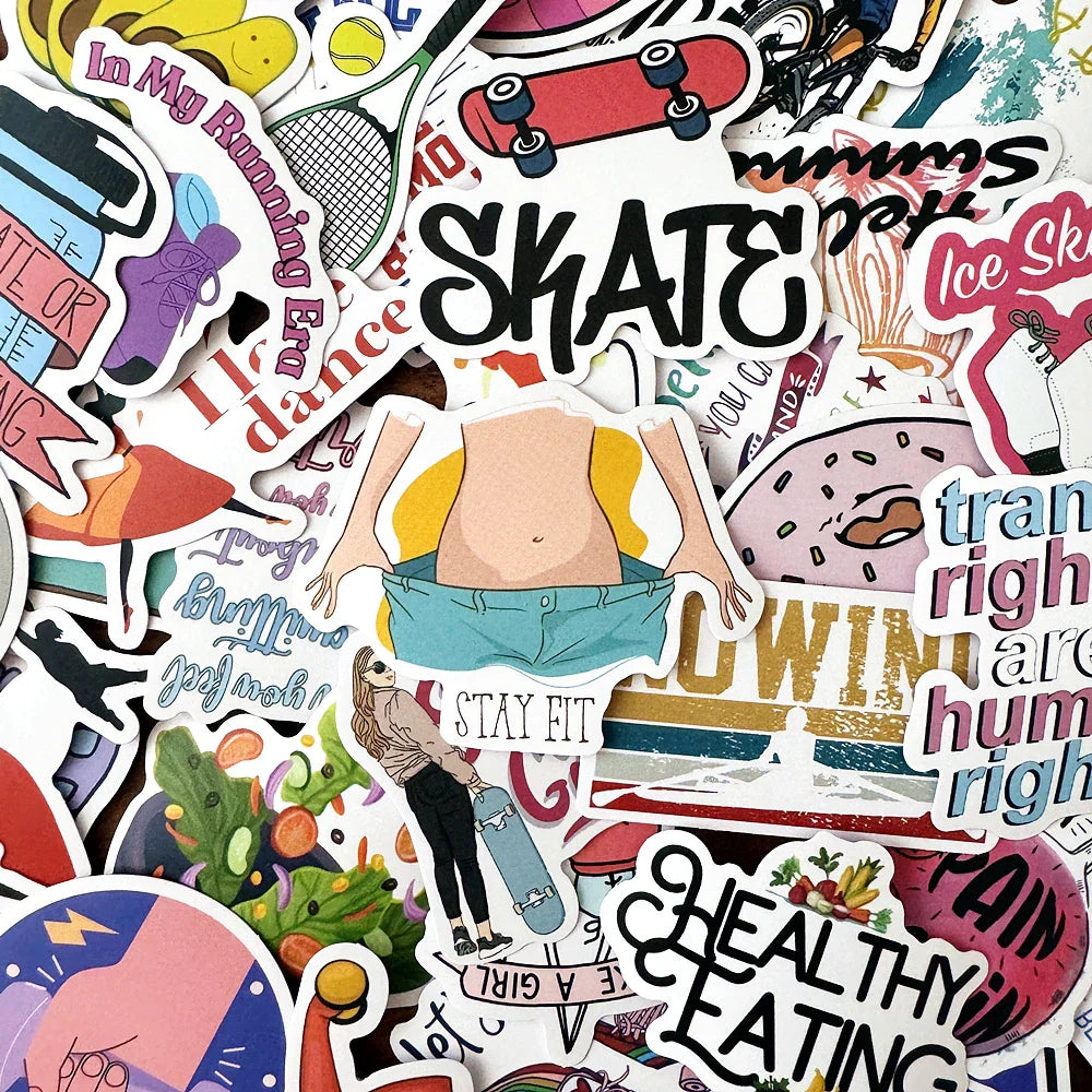 Stay Fit Weight Loss Fitness Stickers for Phone, Guitar, Laptop, Suitcase, Water Bottle (10/50Pcs) (Online Order Only)