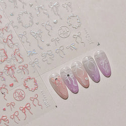 Colourful Tender Bowknot Embossment Shiny Tie Delicate Elegant 3D 5D Self Adhesive Nail Art Stickers Rhinestone Manicure Decals (ONLINE ORDER ONLY)