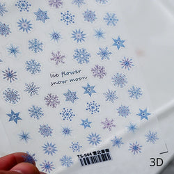 Hot Stamping Romantic White Gold Snowflakes Hexagon Winter 3D Self Adhesive Nail Art Stickers Shiny Rhinestone Manicure Decals (Online Order Only)
