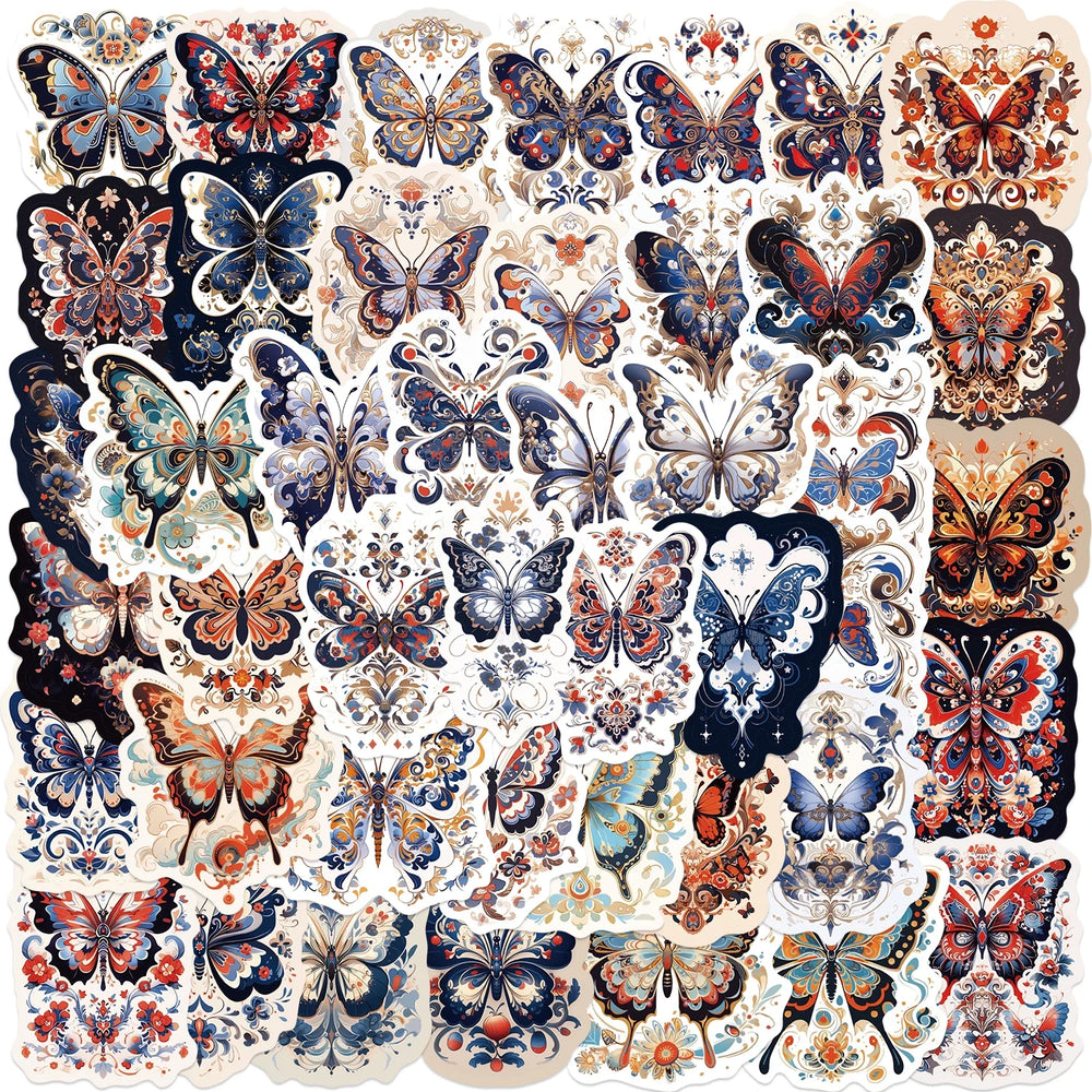 50pcs Retro Cartoon Butterfly Aesthetic Stickers Vinyl Laptop Decals For Luggage Water Bottle Notebook Phone Waterproof Graffiti (ONLINE ORDER ONLY)