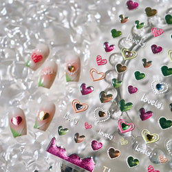 Lovely Love Heart Graffiti Crystal Geometric Cat's Eye Macaron Color Hollow Out Self Adhesive Nail Art StickersManicure Decals (ONLINE ORDER ONLY)