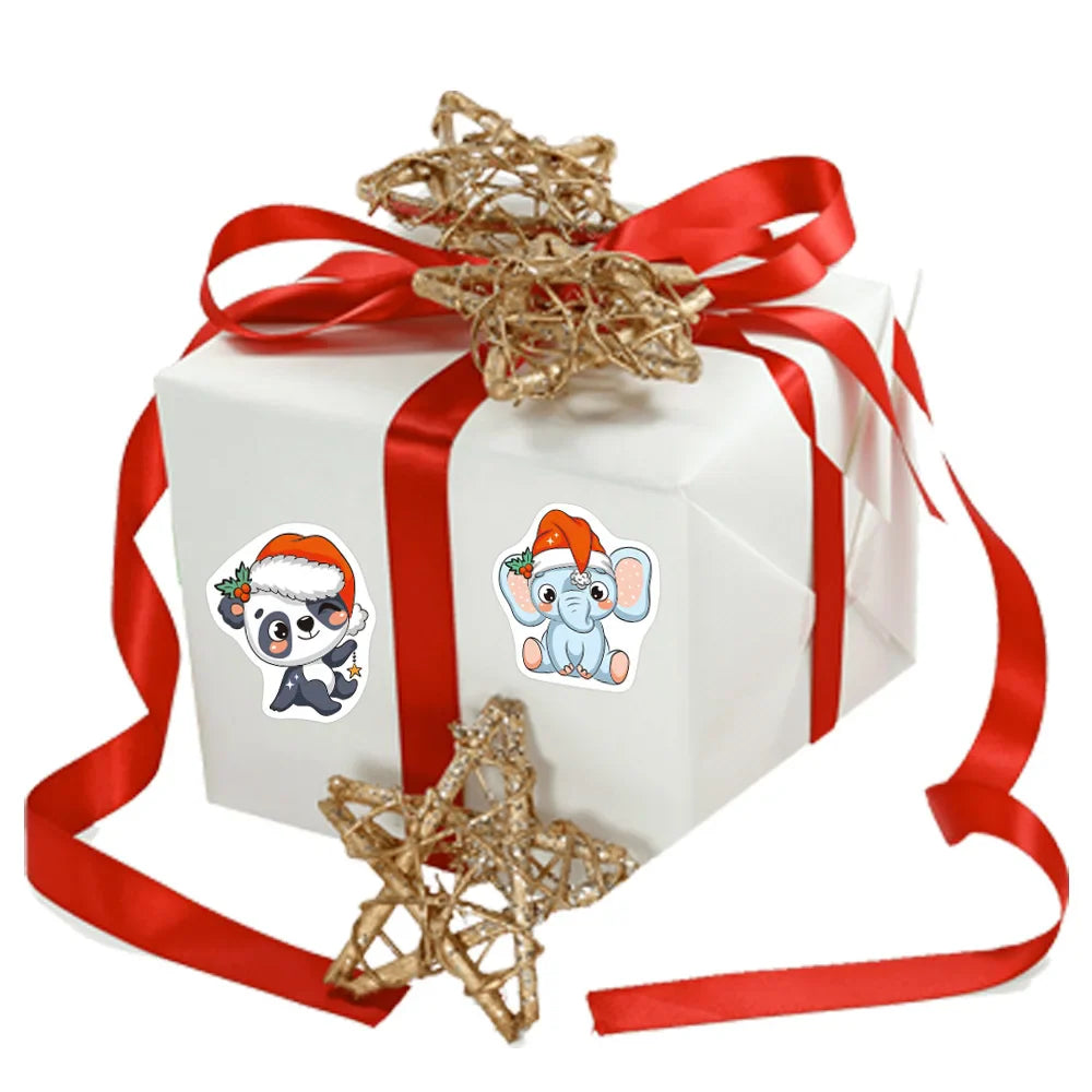 100-500pcs Heterotypic Christmas Themed Animals Stickers 8 Designs 2.5cm/1.0'' DlY Graffiti Holiday Party Decoration Labels (ONLINE ORDER ONLY)