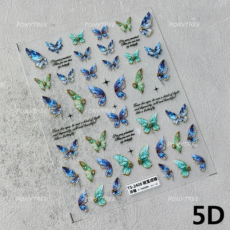 Steam Punk Butterfly Gear Green Star Gold Stamping Self Adhesive Nail Art Decoration Stickers Illusion Polarized Manicure Decals (ONLINE ORDER ONLY)