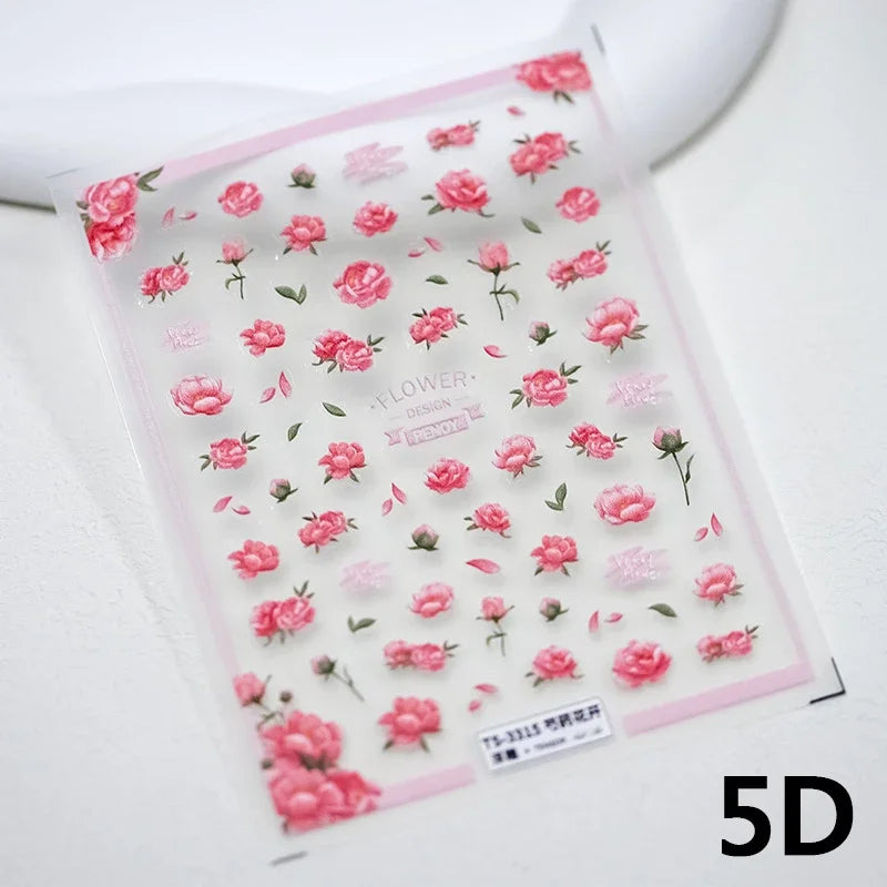 Red Azalea Rose Peony Crane Warbler Bird Fish Lily Chicken Rabbit Lobster Flower Retro Chinese Nail Art Sticker Decoration Decal (Online Order Only)