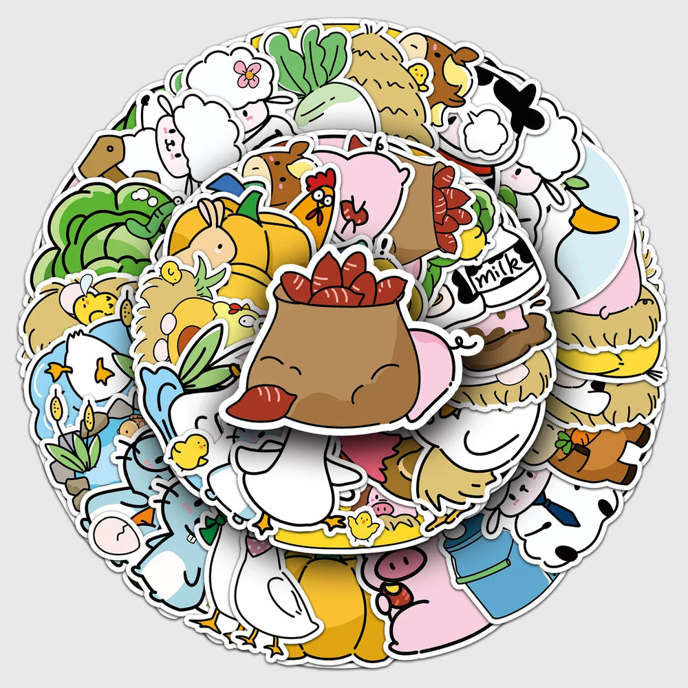50Pcs Cute Farm Cartoon Waterproof Vinyl Stickers for Skateboard Snowboard Decals (Online Order Only)