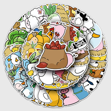 50Pcs Cute Farm Cartoon Waterproof Vinyl Stickers for Skateboard Snowboard Decals (Online Order Only)