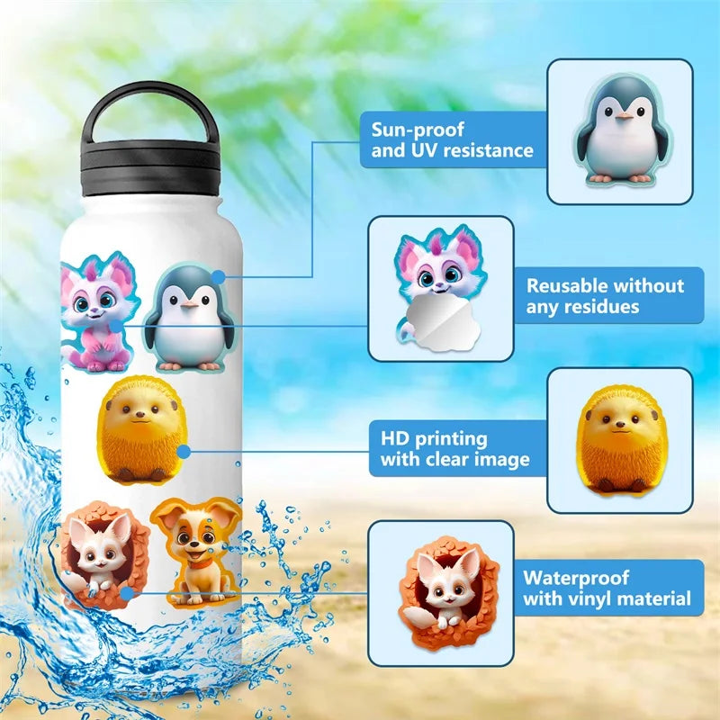 10/30/50PCS Cute 3D Cartoon Animal PVC Sticker Aesthetic Chidlren's Stationery Decoration Scrapbooking School Supplies for Kids (ONLINE ORDER ONLY)