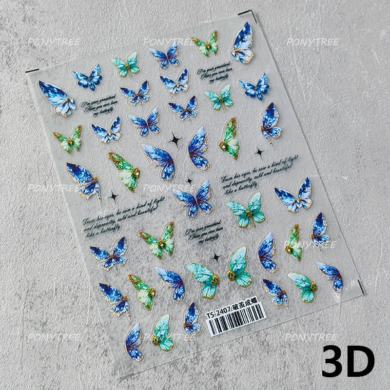 Steam Punk Butterfly Gear Green Star Gold Stamping Self Adhesive Nail Art Decoration Stickers Illusion Polarized Manicure Decals (ONLINE ORDER ONLY)