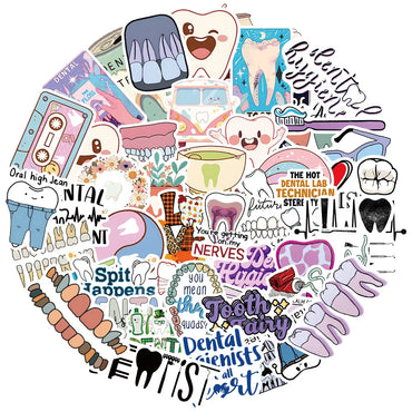 Cartoon Tooth Dental Stickers 10/30/50Pcs for Laptop Snowboard Car Fridge DIY Vinyl (ONLINE ORDER ONLY)