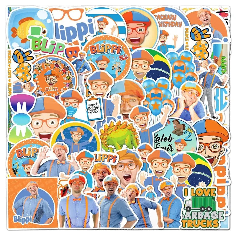 50pcs Blippi Cartoon Stickers for Laptop, Water Bottle, Phone, Scooter, Suitcase, Refrigerator (Online Order Only)