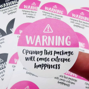 120 Black & Pink Warning Extreme Happiness 1.5" Thank You Stickers for Packaging & Gifts (Online Order Only)