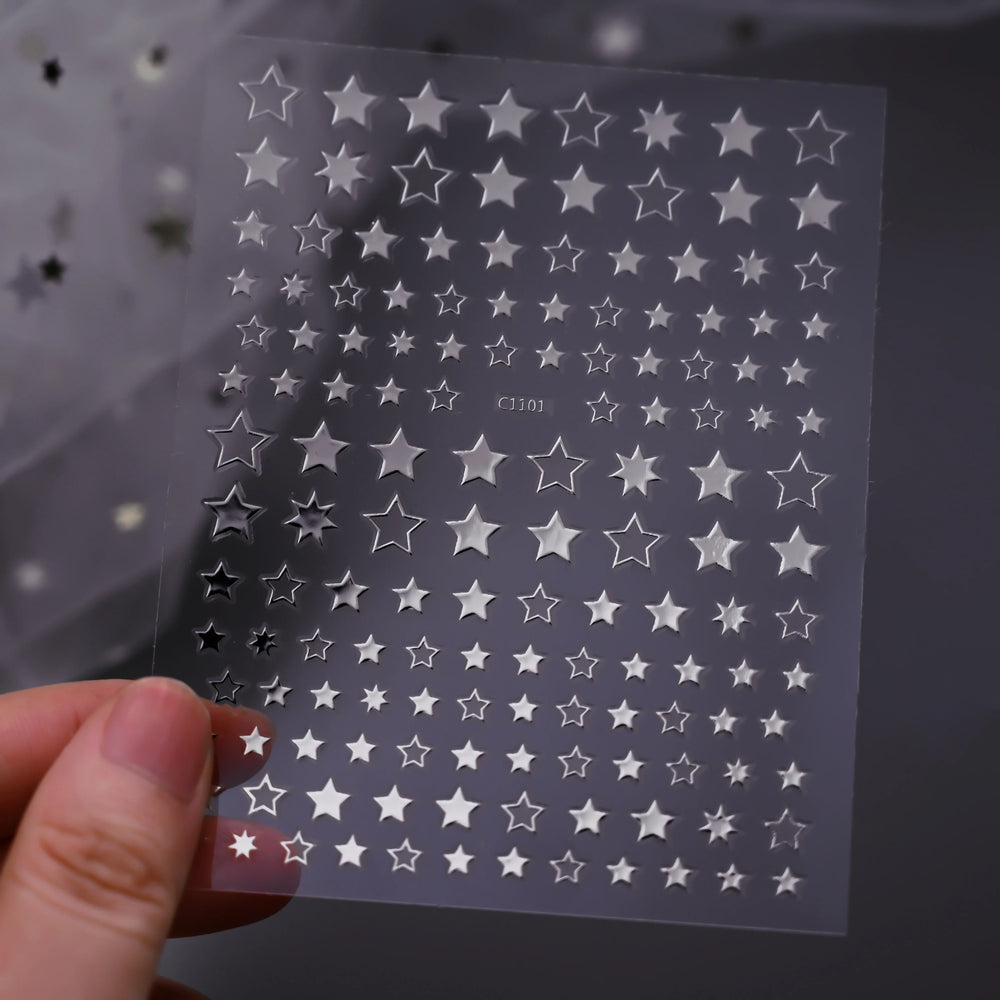 9Pcs 3D Sliver Stars Nails Stickers Bronzing Star Nail Art Decals For DIY Nail Art Decoration Self Adhesive Nail Manicure Parts* (Online Order Only)