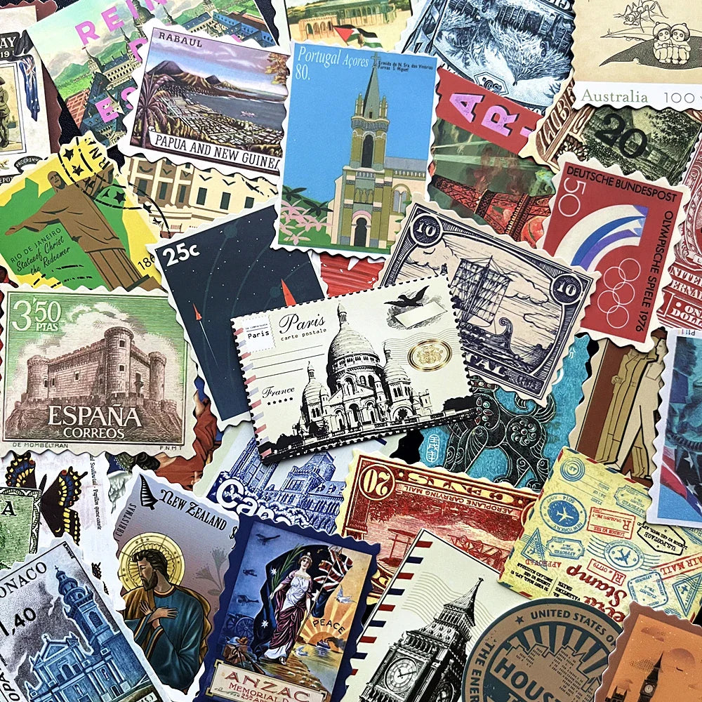 Vintage Travel Stamp Stickers 10/50pcs Waterproof Decals for Scrapbook, Phone, Laptop, Guitar, DIY (ONLINE ORDER ONLY)