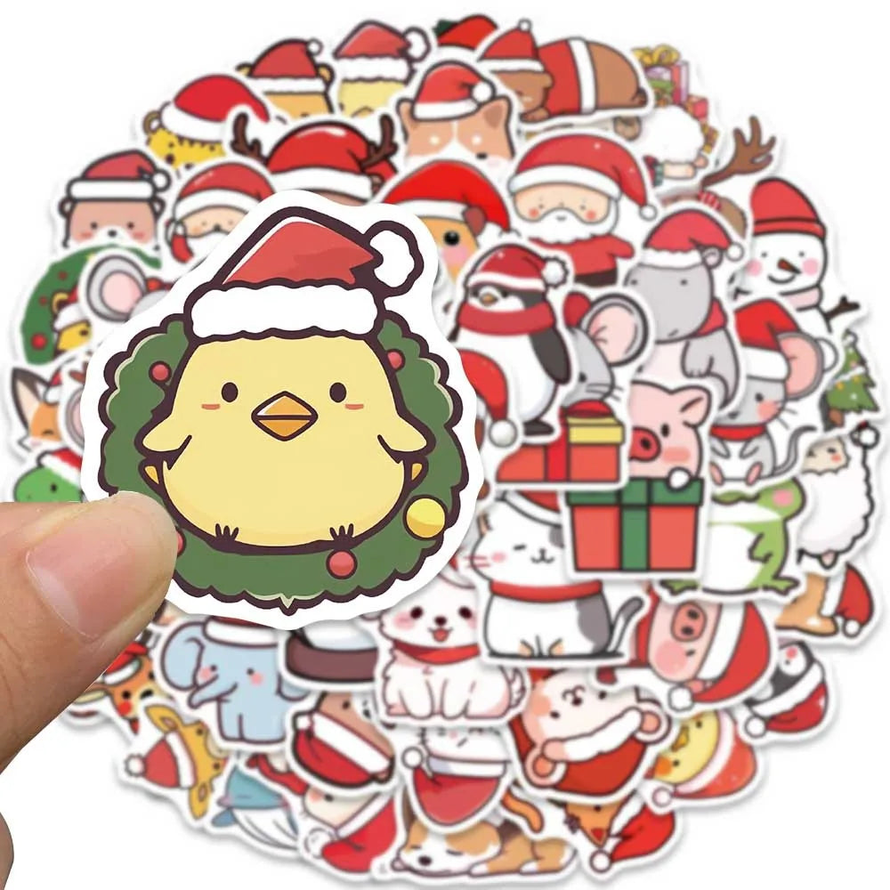 Christmas Animal Stickers 10/30/50PCS Cartoon Decoration DIY Notebook Laptop Phone Fridge Wall Decals (ONLINE ORDER ONLY)