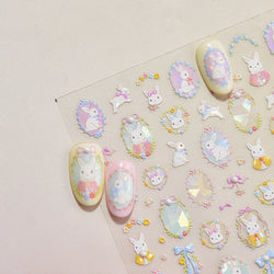 Flower Garland Lovely Bunny Rabbit Floral Wreath Bowknot Frame Spring Charm Heart 5D Adhesive Nail Art Stickers Manicure Decals (ONLINE ORDER ONLY)