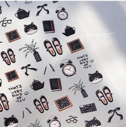 Black Cat Kitten Glasses Camera Timepiece Shoe Notebook Vase Pen Teapot Bowknot Item Adhesive Nail Art Stickers Manicure Decals (Online Order Only)