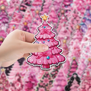 10/30/50PCS Pink Christmas Tree Stickers Aesthetic DIY Decoration Skateboard Laptop Phone Motorcycle Bike Car Decals Kids Gift (ONLINE ORDER ONLY)