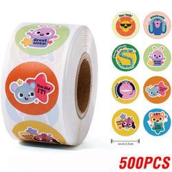 100-500 Pcs 1inch/2.5cm Animal Good Job Cool Stickers Roll for Envelope Praise Reward Student Work Label Stationery Seal Lable (ONLINE ORDER ONLY)