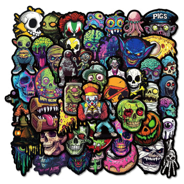 10/50Pcs Cool Halloween Pop Horror Skull Zombie Stickers Skateboard Fridge Guitar Laptop Motorcycle Travel Graffiti Sticker Toy (ONLINE ORDER ONLY)