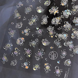 Shiny White Pink Blue Gold Snowflakes Hexagon Water Bubbles Winter 5D Self Adhesive Nail Art Stickers Rhinestone Manicure Decals (ONLINE ORDER ONLY)