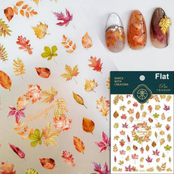 Autumn Fall Maple Leaves Ginkgo Leaf Osmanthus Chrysanthemums Rabbit Bunny Plant Flower Relief Nail Art Sticker Decoration Decal (ONLINE ORDER ONLY)