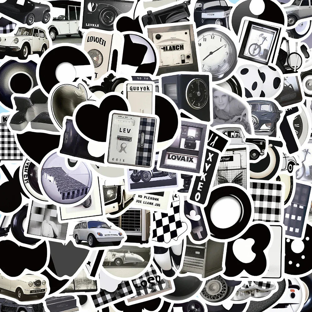 10/30/50/100pcs Ins Style Cute Stickers Black White Simple Decals Kids Toy DIY Laptop Notebook Phone Suitcase Decoration Sticker (ONLINE ORDER ONLY)