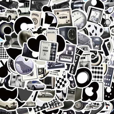 10/30/50/100pcs Ins Style Cute Stickers Black White Simple Decals Kids Toy DIY Laptop Notebook Phone Suitcase Decoration Sticker (ONLINE ORDER ONLY)