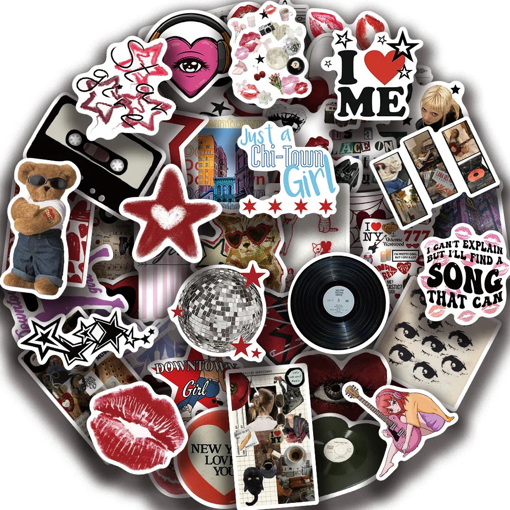 50PCS Downtown Y2K Girls Graffiti Stickers Decals DIY Decoration Notebook Skateboard Guitar Phone Bike Waterproof Kids Toy﻿ (Online Order Only)