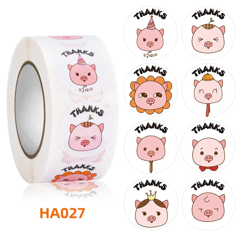 500pcs 1inch Cartoon Animal Children Sticker Label Thank You Cute Toy Game Sticker DIY Gift Sealing Label Decoration (ONLINE ORDER ONLY)