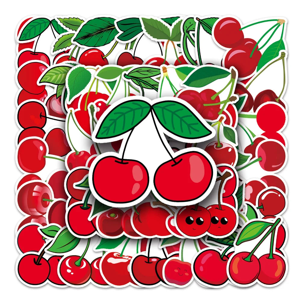10/50pcs Fruit Cherry Sticker Notebook Computer Guitar Mobile Phone Cup Craft Supplies Scrapbook Materials Stationery Sticker (ONLINE ORDER ONLY)