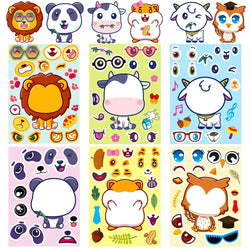6/12Sheets Animal Make A Face Puzzle Stickers Kids Lion Owl Panda Make Your Own DIY Game Children Cartoon Jigsaw Education Toys (ONLINE ORDER ONLY)