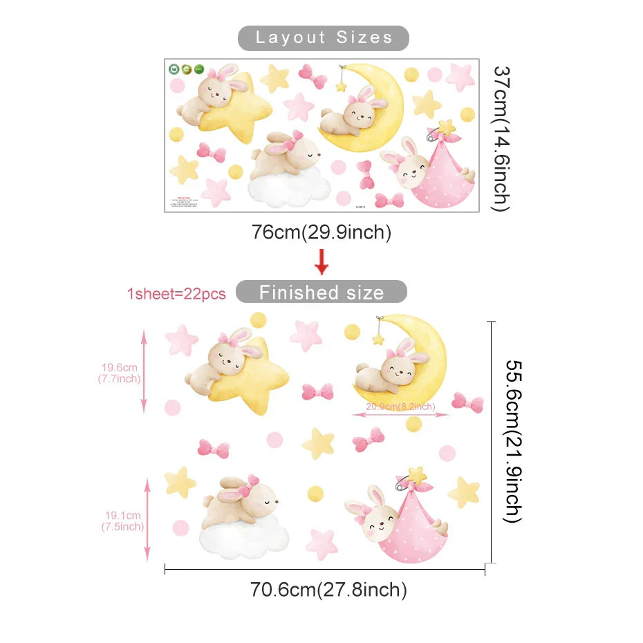 Cute Rabbit Stars Clouds Wall Stickers Removable Kids Room Nursery Decor Decals (ONLINE ORDER ONLY)