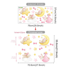 Cute Rabbit Stars Clouds Wall Stickers Removable Kids Room Nursery Decor Decals (ONLINE ORDER ONLY)