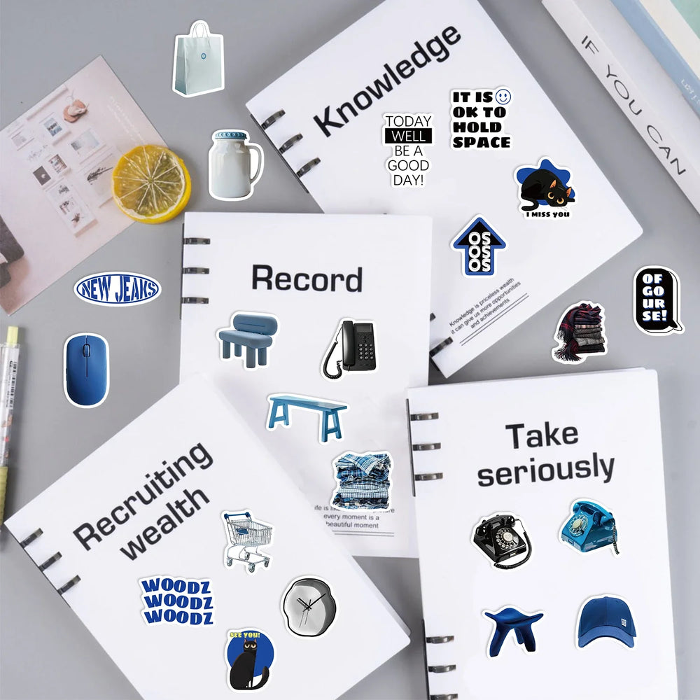 30Pcs Blue Time Cartoon Aesthetic Stickers Cute Decal For Computer Laptop Phone Luggage Graffiti Sticker Toy (ONLINE ORDER ONLY)