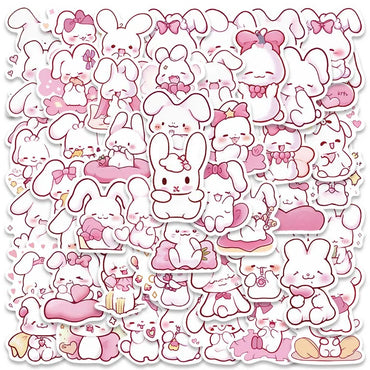50pcs Cute Cartoon Pink Rabbits Stickers Pack For Skateboard Luggage Laptop Guitar Waterproof Graffiti Bicycle Phone Decals (ONLINE ORDER ONLY)