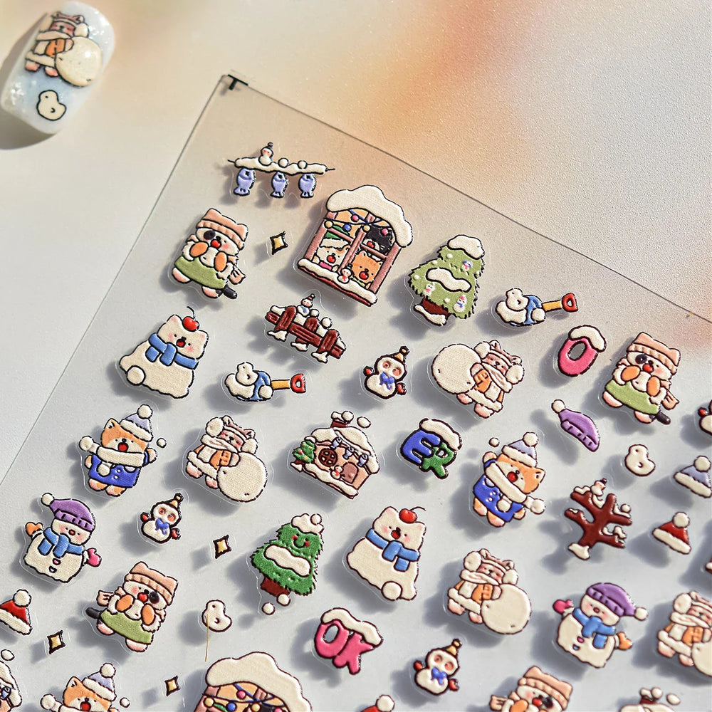 Cat House Snow Tree Window Fish Star Shiny Snowman Duck 5D Self Adhesive Nail Art Stickers Hat Apple Rhinestone Manicure Decals (ONLINE ORDER ONLY)