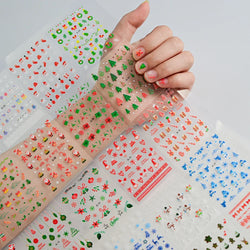 30Sheet 3D Glitter Christmas Nail Art Stickers Santa Claus Snowflake Elk Christmas Tree Design Nail Decals Cartoon Nail Supplies (Online Order Only)