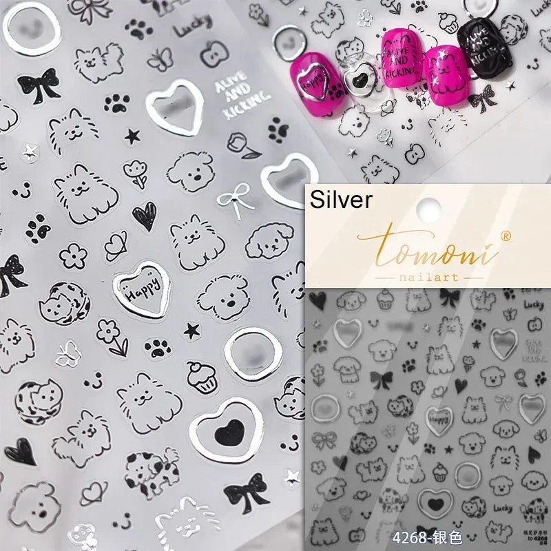 Cute Cat Eye Fishbone Animals Leopard Cat Ginger Cat Kitten Exclamation Point Paw Self Adhesive Nail Art Sticker Manicure Decals (ONLINE ORDER ONLY)