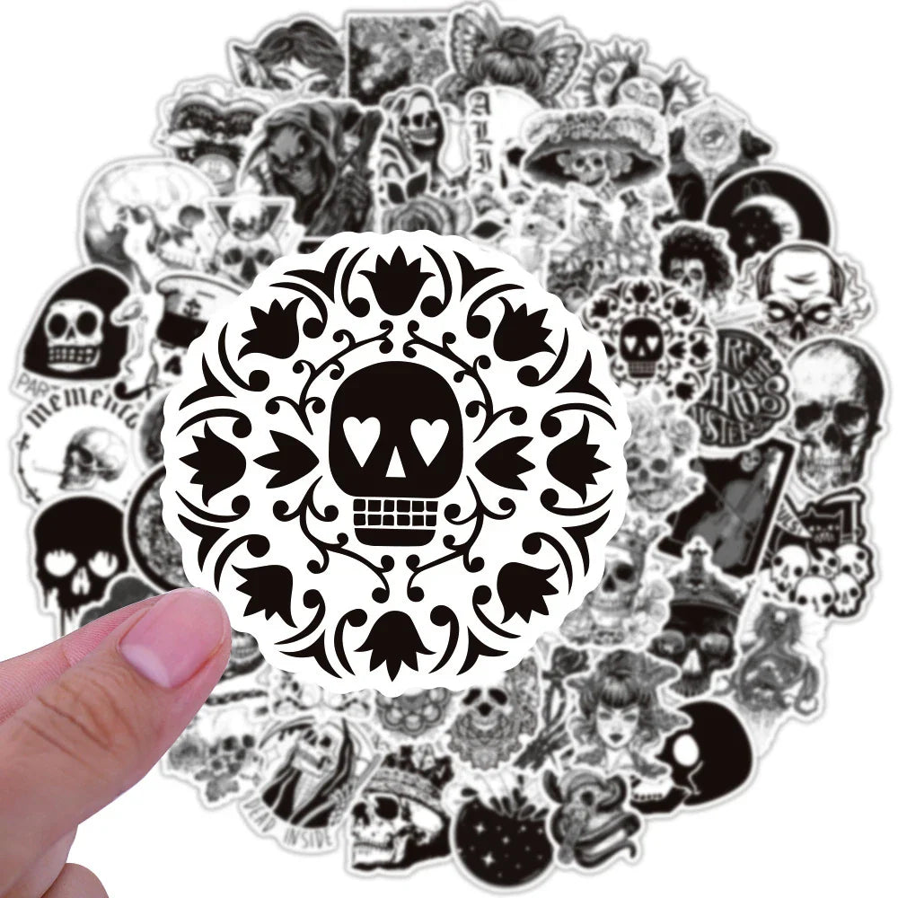 10/30/50/100pcs Cool Black White Punk Horror Gothic Graffiti Sticker Packs (ONLINE ORDER ONLY)
