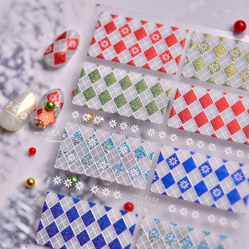 Geometric Grid Square Butterfly Snow Star Metal Self Adhesive Nail Art Sticker Snowflake Rhinestone Manicure Decal Nail Supplies (ONLINE ORDER ONLY)
