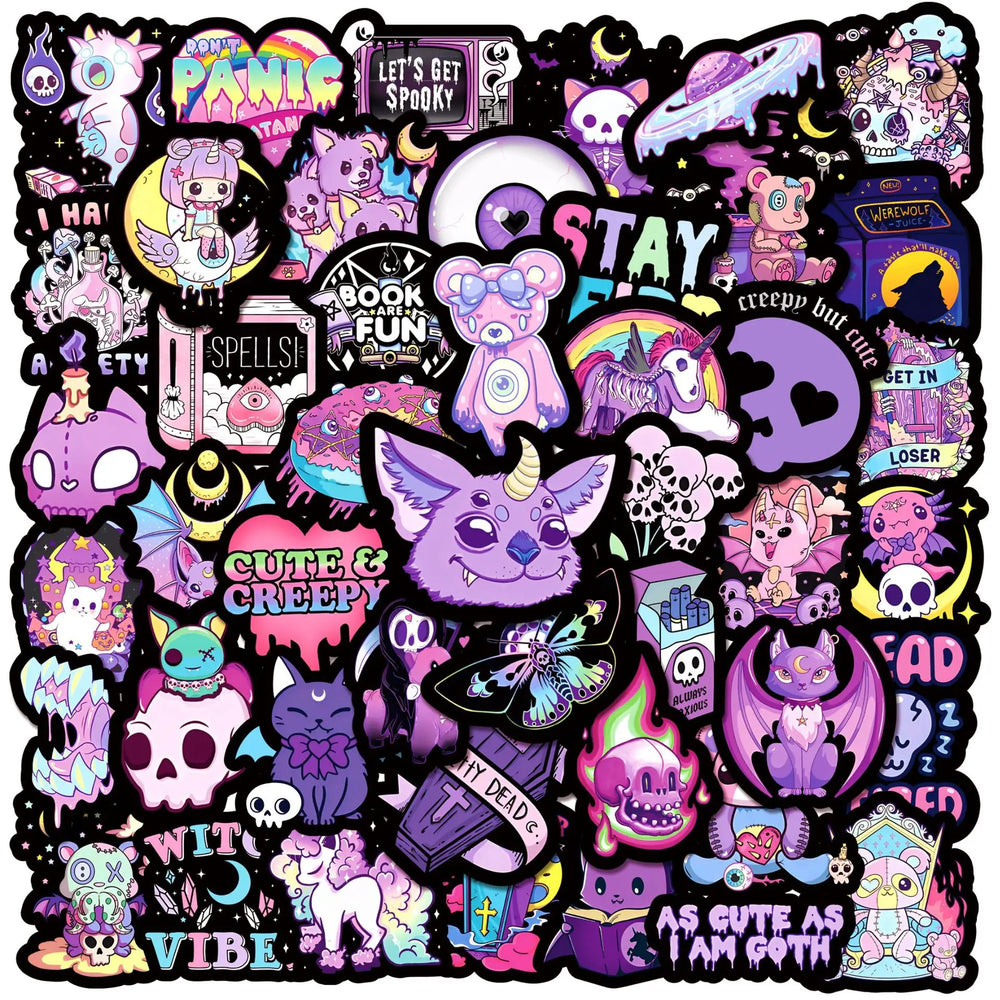 10/30/50PCS Horror Gothic Skull Purple Stickers Cartoon Waterproof Graffiti DIY Laptop Phone Notebook Skateboard Decals Kids Toy (Online Order Only)