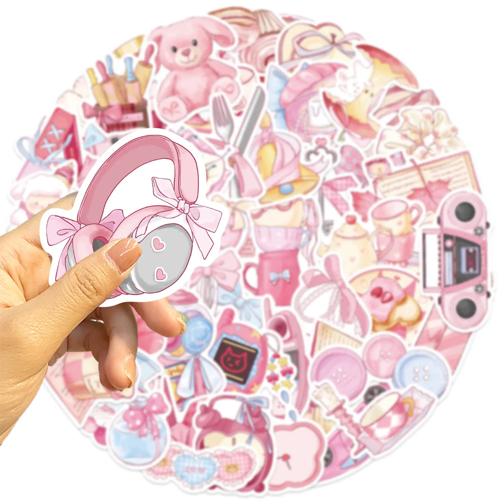 50Pcs Kawaii Cartoon Pink Stickers Cute Aesthetics DIY Toy Gift Graffiti Waterproof Decal for Phone Luggage Laptop Scrapbook (ONLINE ORDER ONLY)