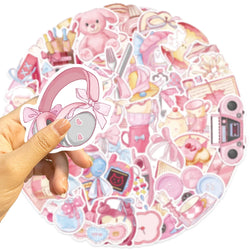 50Pcs Kawaii Cartoon Pink Stickers Cute Aesthetics DIY Toy Gift Graffiti Waterproof Decal for Phone Luggage Laptop Scrapbook (ONLINE ORDER ONLY)