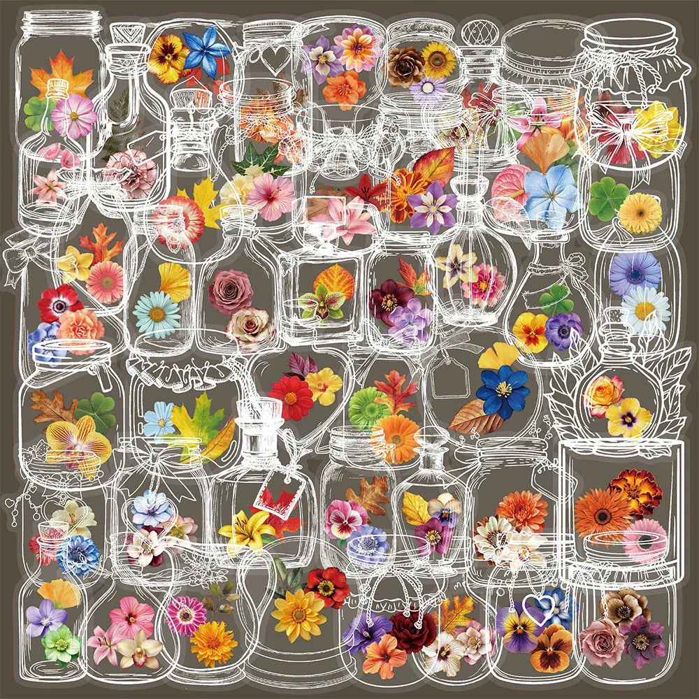 Vintage Clear Bottle Plant Flower Stickers Set - Planner, Scrapbooking, Aesthetic Labels (Online Order Only)