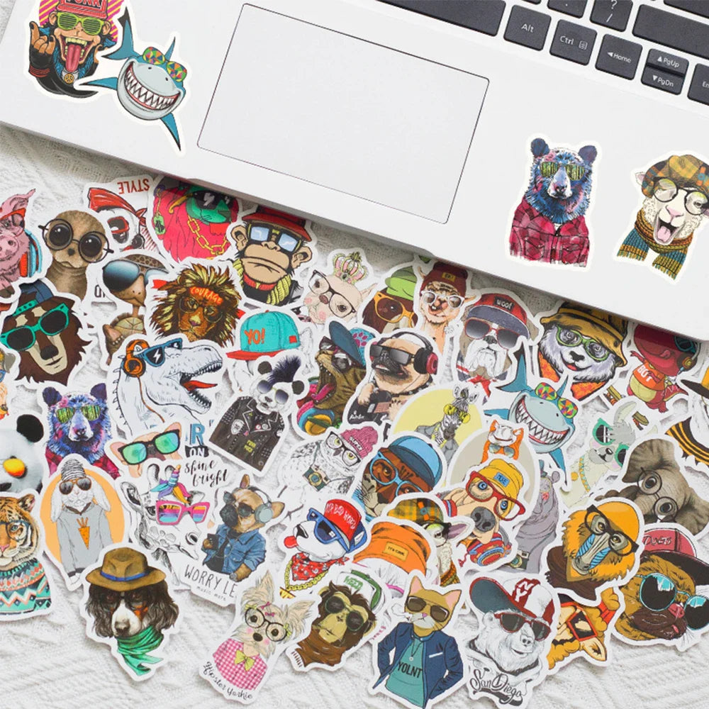 10/30/50PCS Funny Hip Hop Glasses Animals Stickers for Kids Toy Gift DIY Laptop Phone Fridge Helmet Car Sticker Graffiti Decals (ONLINE ORDER ONLY)