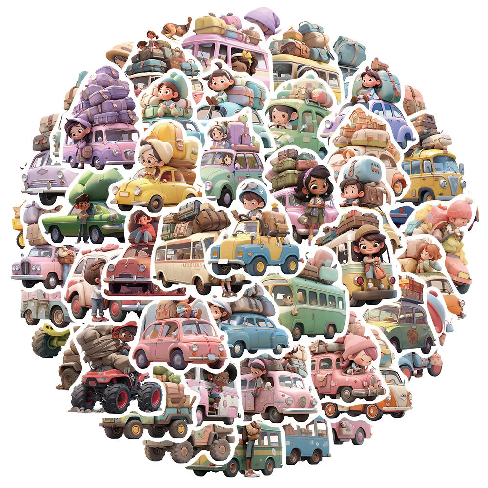 Cartoon Waterproof Stickers Pack: Travel, Car, Skateboard, Phone, Fridge Decals (ONLINE ORDER ONLY)